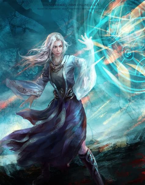 magic fantasy woman spell circle white hair mage blue character images ideas pinterest