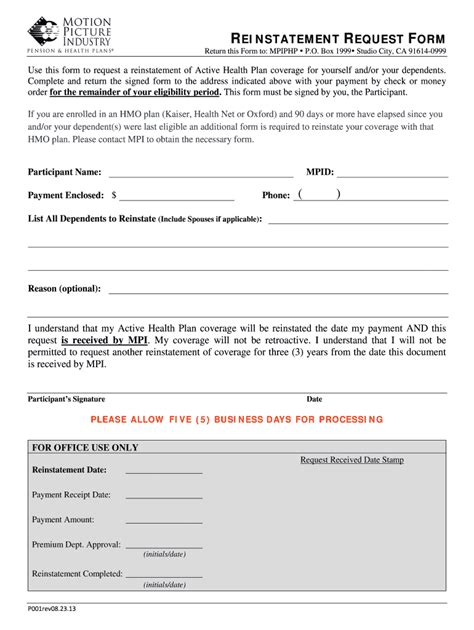 motion p reinstatement request form fill  printable
