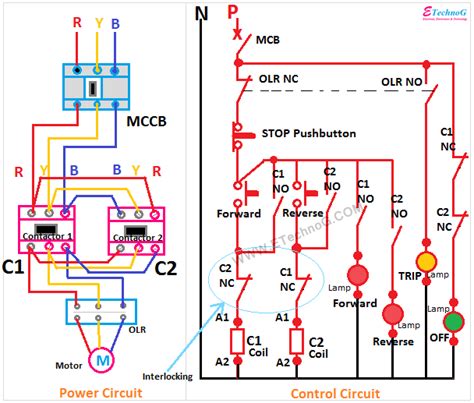 motor control circuit  reverse wiring  connection etechnog
