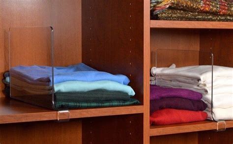 clear shelf dividers  prevent  shirt stacks  toppling