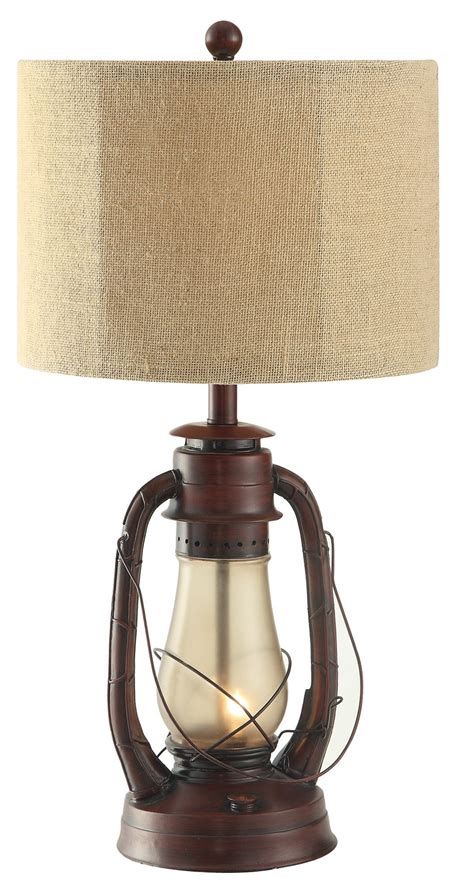 cvab   rustic red  lantern table lamp  burlap shade comstrom
