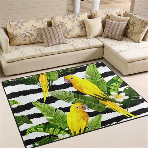 alinlo tropical floral parrot bird plant stripe area rug  slip carpet floor door mat