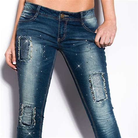 womens skinny bling jeans sexy low rise new hipster blue