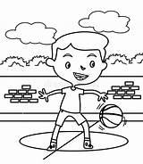 Basketball Playing Coloring Boy Little Illustration sketch template