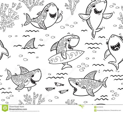 underwater world with funny sharks vector outline background stock vector illustration of