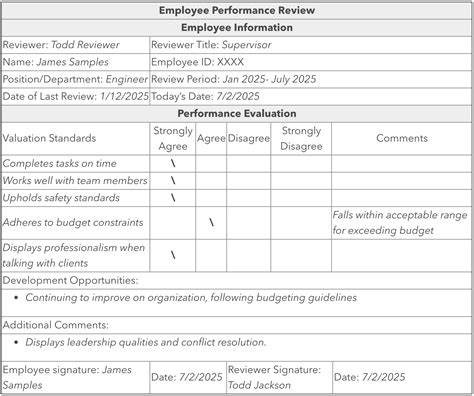 conduct  employee performance review  template