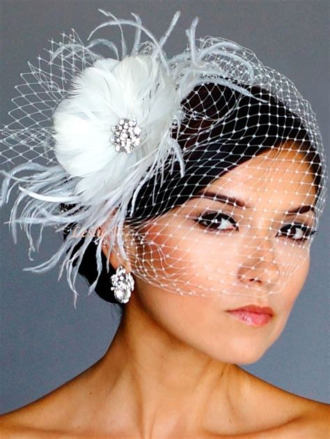vintage style brooch fascinator headpiece birdcage bridal veil