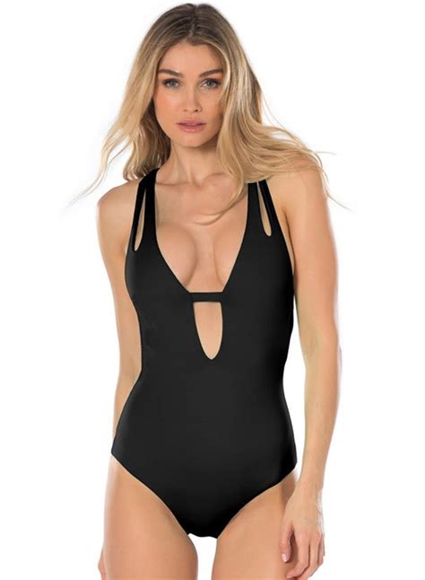 deep v neck backless one piece slim fit swimsuit
