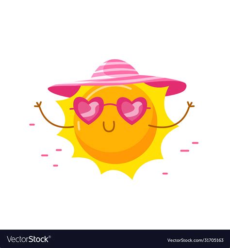 cute sun wearing heart shaped sunglasses  hat vector image