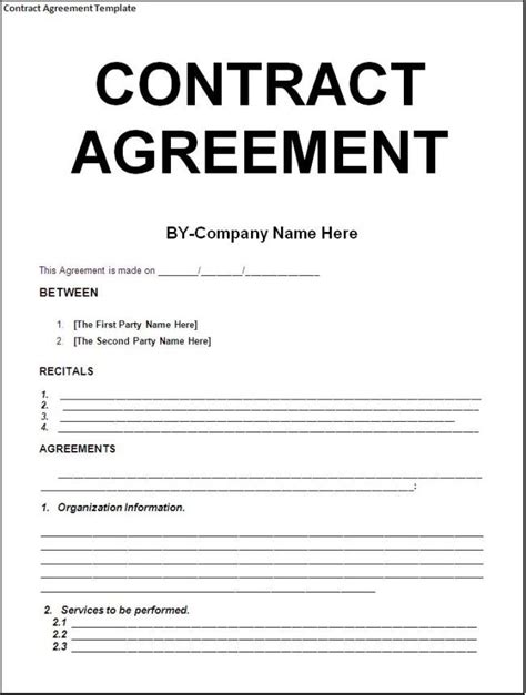 simple template   contract agreement   parties  huge title  blank