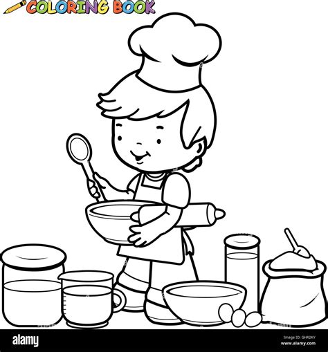 boy preparing  cook coloring book page stock vector image