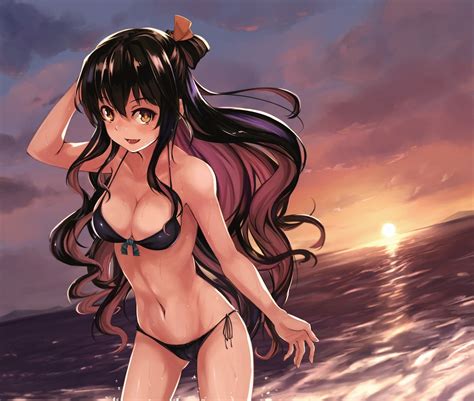 wallpaper anime brunette black hair bikini swimwear clothing