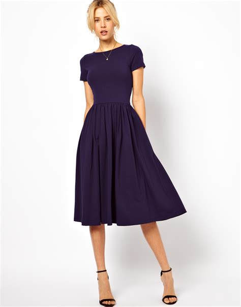 asos midi dress  short sleeves  blue lyst