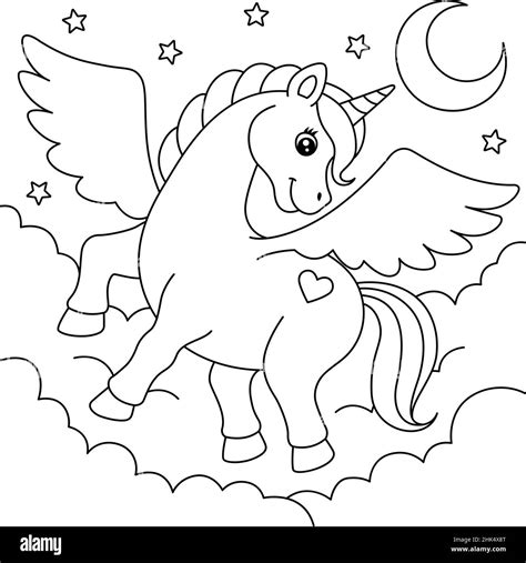 flying unicorn coloring page  kids stock vector image art alamy