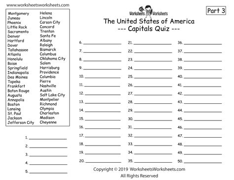 states  capitals matching worksheet