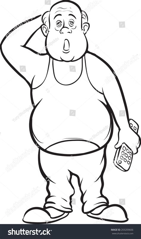Whiteboard Drawing Cartoon Lazy Fat Man Stock Vector