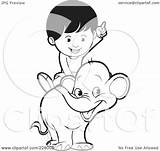Elephant Riding Coloring Outline Boy Cute Clipart Illustration Royalty Rf Perera Lal sketch template