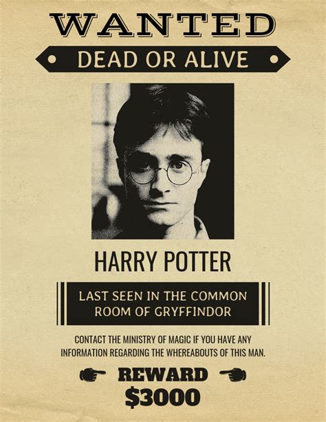 vintage harry potter wanted poster venngage