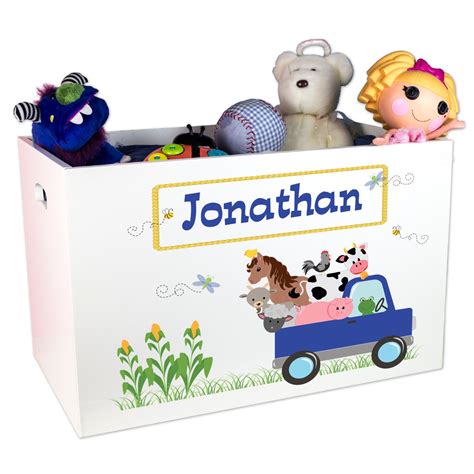 personalized  blue truck toy box farm animals boys etsy