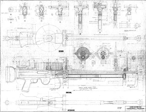 lewis machine gun blueprint   blueprint   modeling