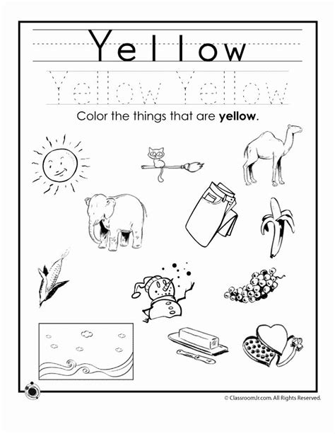 color yellow worksheet  preschool color worksheets color
