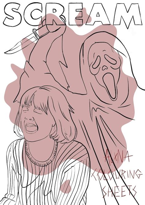 scream ghostface colouring sheet downloadable  etsy