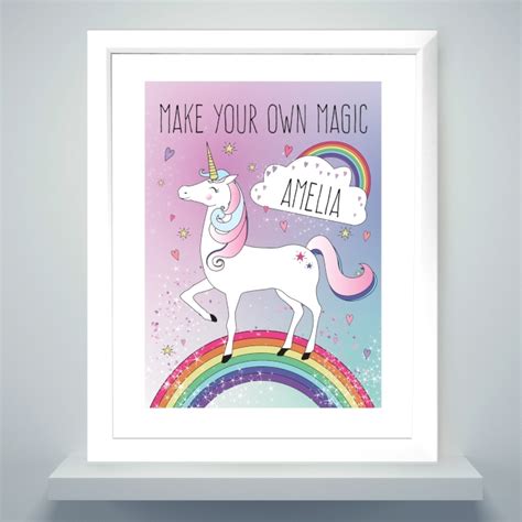 personalised unicorn white framed poster print love  gifts