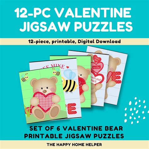 valentine jigsaw puzzles  piece digital  pack  etsy