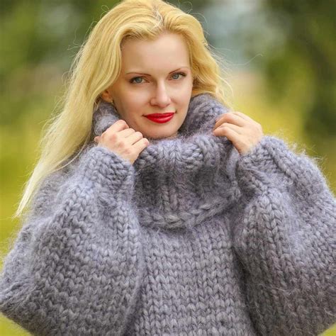 Big And Heavy Hand Knitted Sweater In Grey Size S M L Xl Fluffy