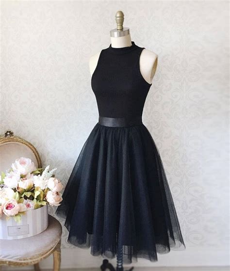 Cute Black Tulle High Neck Sleeveless Homecoming Dress Simple Short