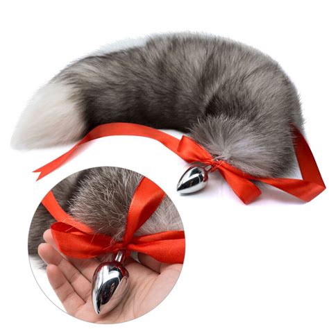 lovely stainless steel anal plug with bow real fox tail erotic cosplay
