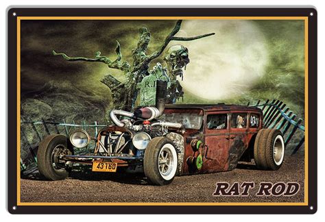 Classic Rat Rod Metal Garage Art Sign By Artist Bob Kramer