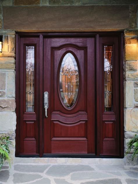 elegant brown wood lighted masonite exterior entry doors design collections  oval shaped
