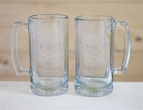 personalized laser engraved monogram 26 5oz glass beer mug etsy