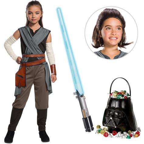Star Wars Episode Viii The Last Jedi Girl S Rey Costume With Wig And