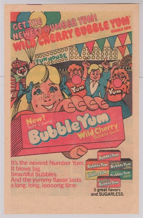 bubble yum wild cherry print ad chewing gum 80s vintage