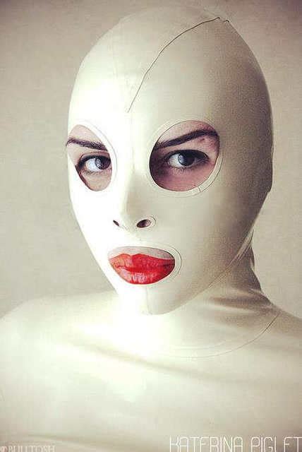 Sexy White Rubber Full Face Mask Latex Fetish Hood Open Mouth Nose Eyes