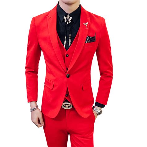 Red Prom Suit 2017 New Evening Man Dress Wedding Suit Male Black Orange