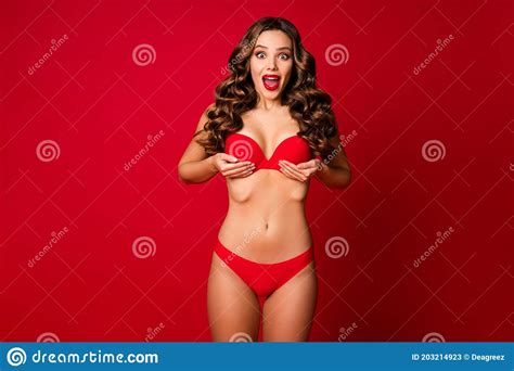 Portrait Of Attractive Charming Nude Slim Fit Cheerful Crazy Amazed