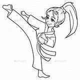 Karate Ragazza Stance Exercising Skilled Length Karatè Scossa Esercita sketch template