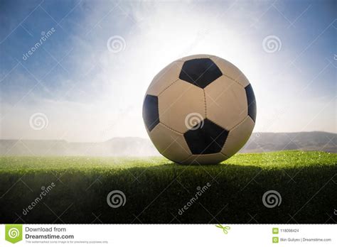 Soccer Ball On Soccer Field Football On Green Grass