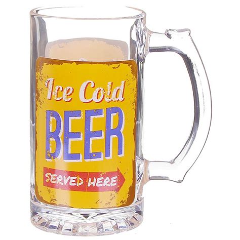 Printed Large Glass Beer Mug Tankard With Handle Beverages Ale Stein