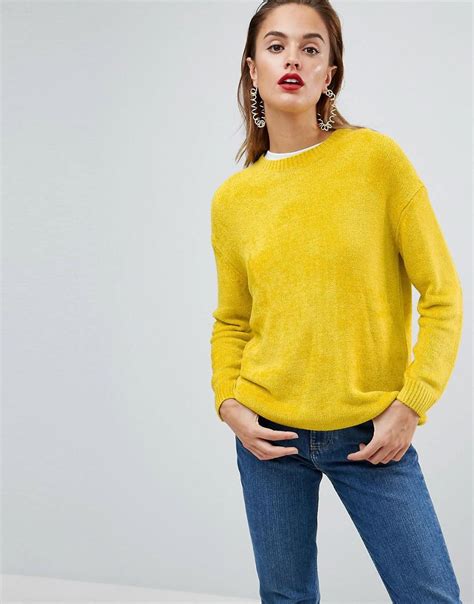 asos denim asos oversized sweater  chenille  yellow lyst