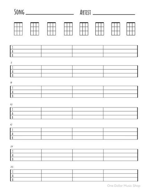 ukulele blank tabs chords chart instant  blank etsy