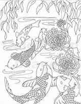 Koi Fish Coloring Pages Pond Japanese Adult Drawing Printable Books Kids Colouring Carp Getdrawings Mandala Etsy Deep Sea Animal sketch template