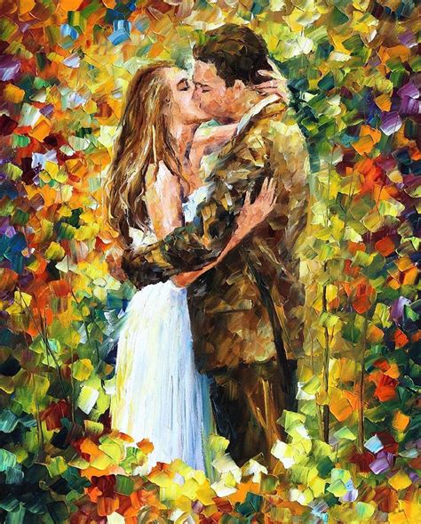 Romantic Kiss Palette Knife Oil Painting On Canvas By