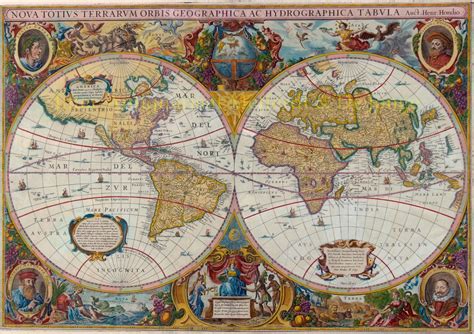 rare antique world map  century marcator hondius engraving