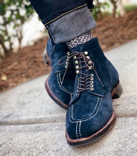 mens navy blue suede leather derby split toe high ankle spectator laceup boots dressformal