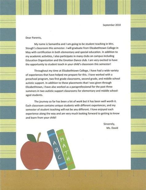 sample intro letter  parents teacher pinterest student