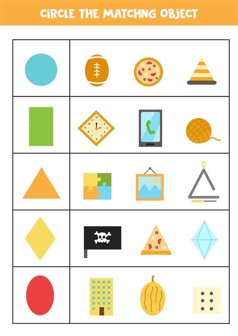 worksheet  learning geometrical shapes matching objects